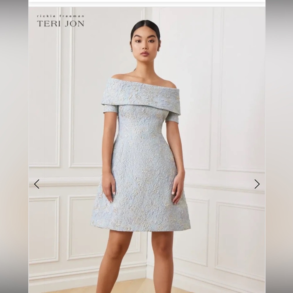 Rickie Freeman for Teri Jon Strapless Metallic Jacquard Cocktail Dress - Picture 14 of 16
